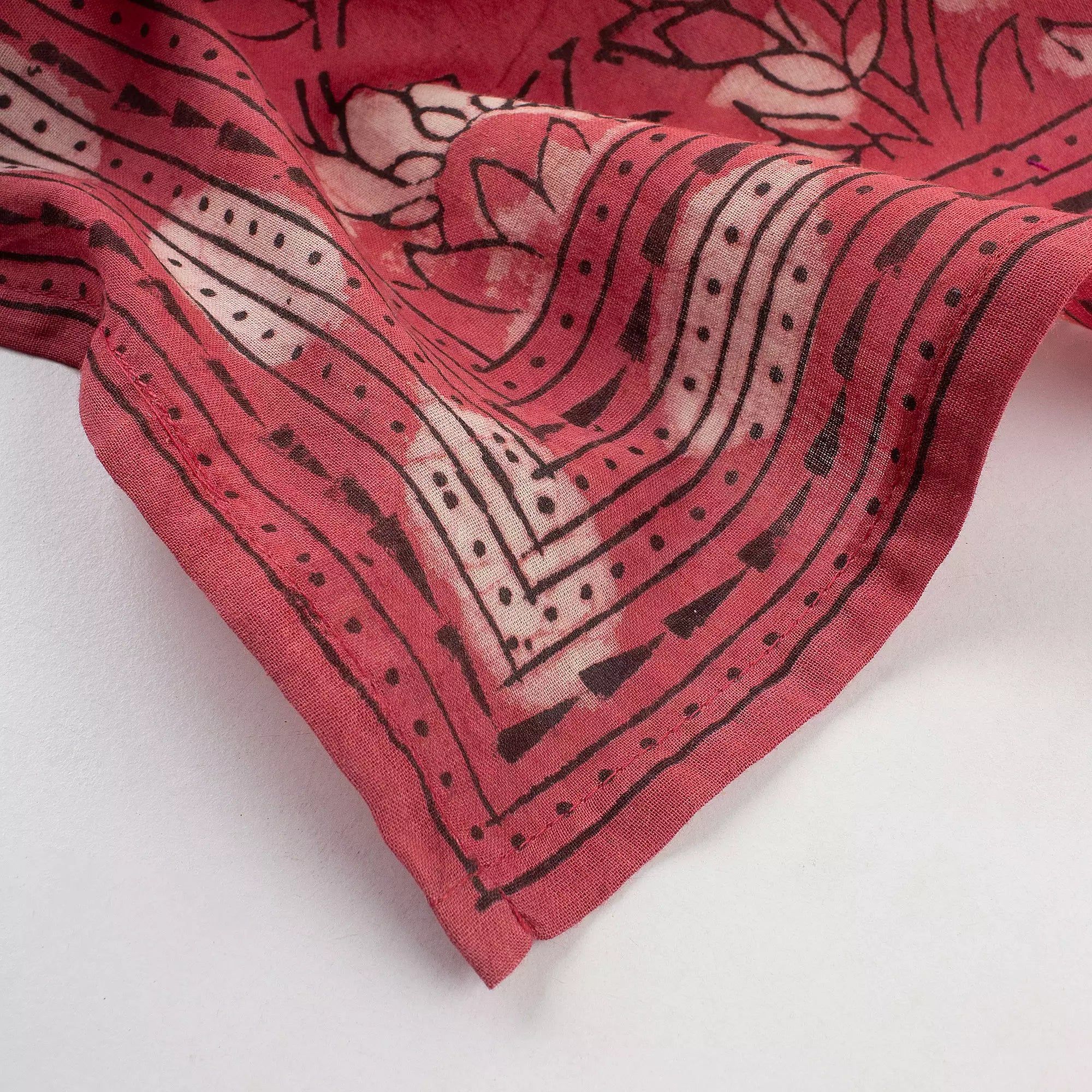 Red Floral Hand Block Printed Bandana for Women 619